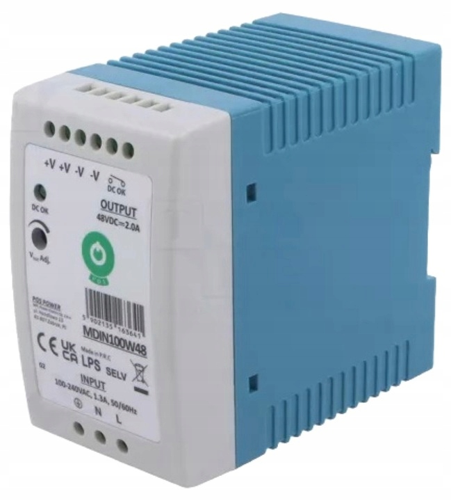 Led zdroj na Din Pos lištu 48V/2A 96W aktivní Pfc, automatika MDIN100W48
