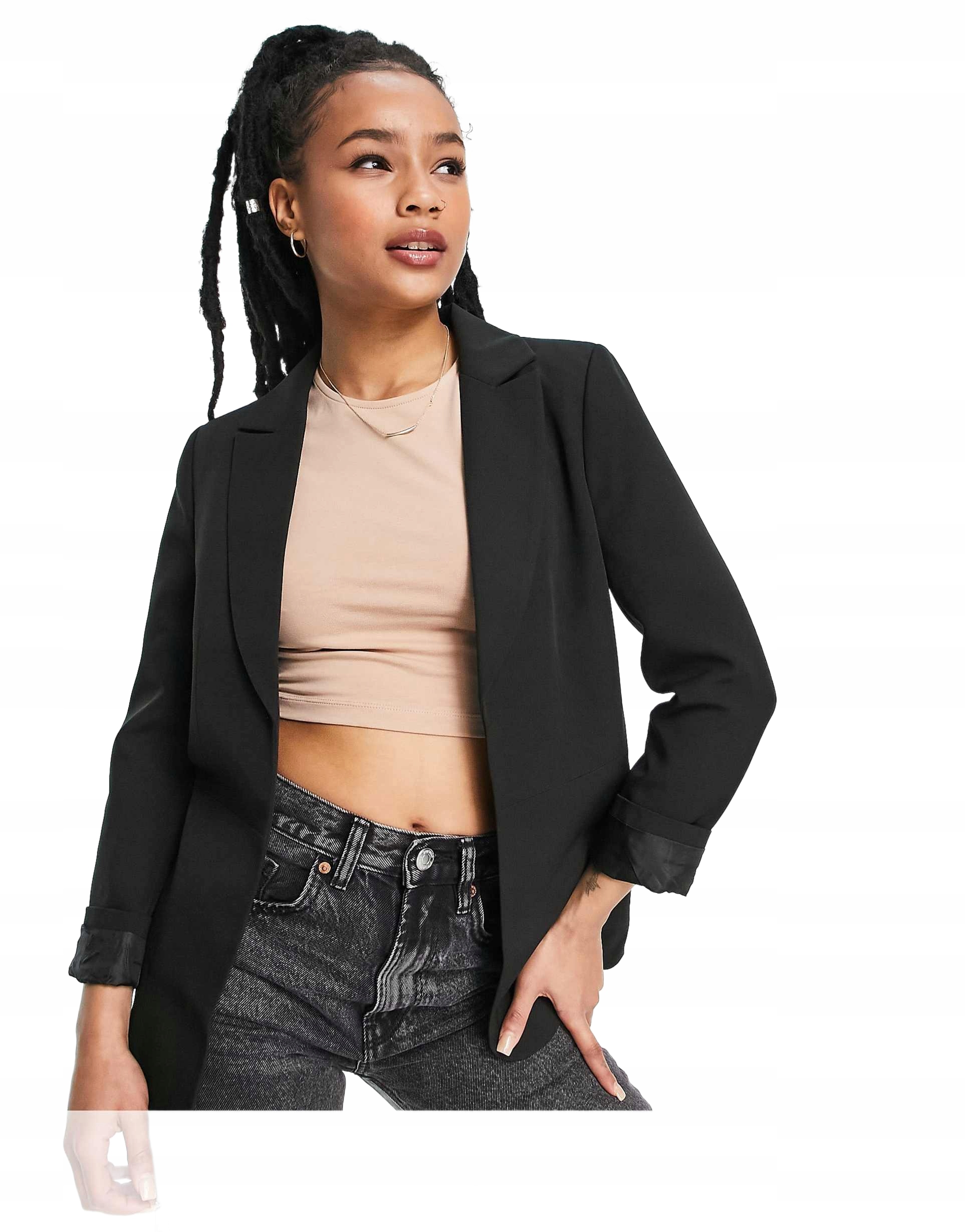 Miss Selfridge Černé Sako S Klopami A Dlouhým Rukávem, 40FT