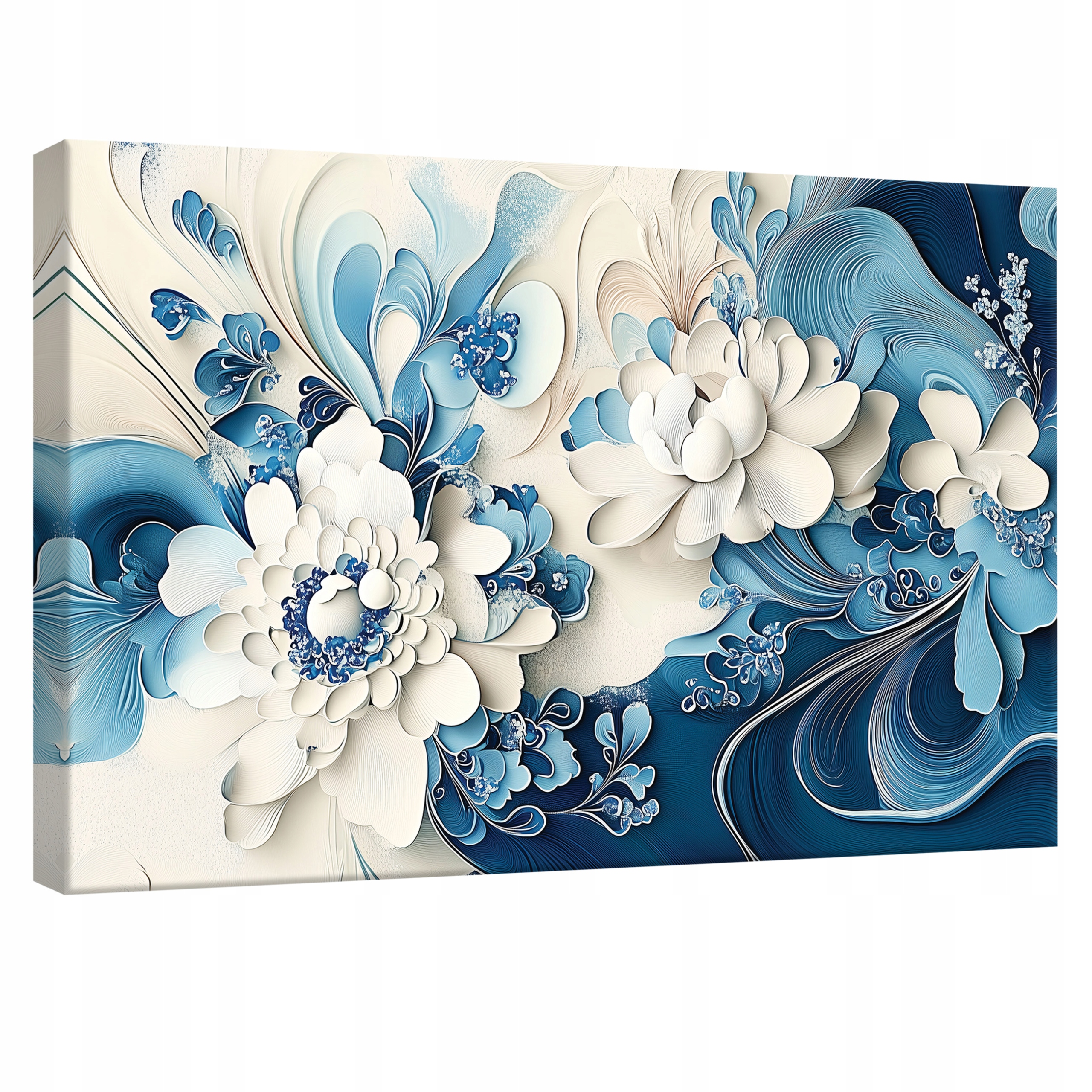 Obraz 120x80 Květiny 3D modrá bílá abstrakce textura elegantní