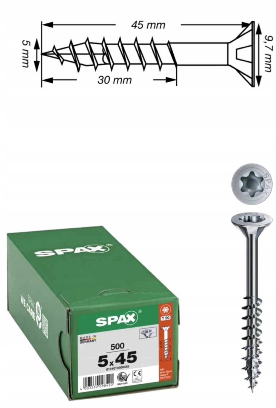 Univerzální vrut do dřeva spax 5 x 45 Wirox Txtg 500 ks