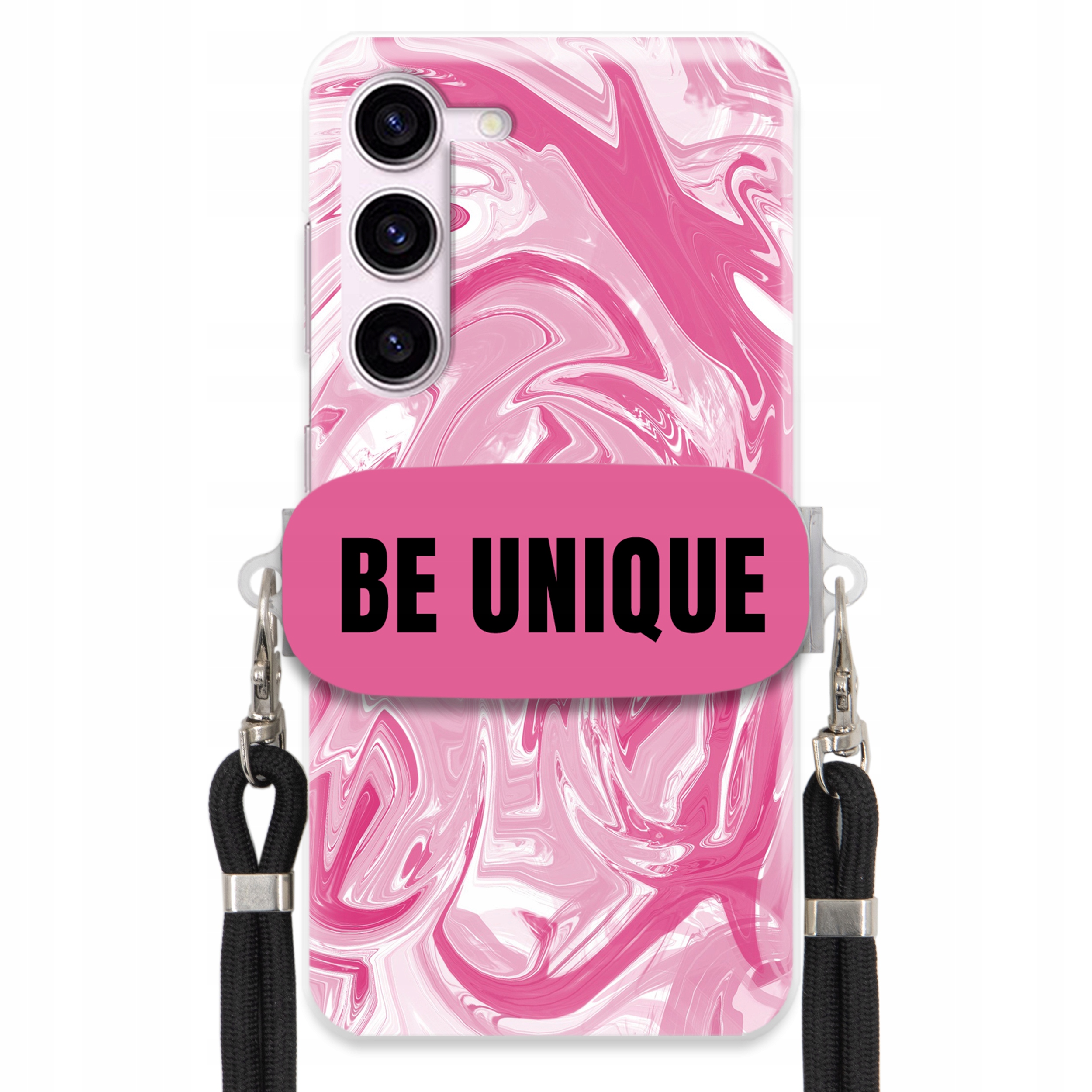 Pouzdro pro Samsung S23 Case úchyt šňůrka Černý Růžový Mramor Be Unique