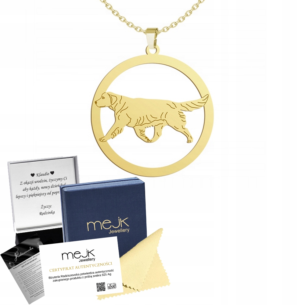Zlatý náhrdelník se psem Zlatý retrívr 925 Dárek Žena Gravírování Bonus
