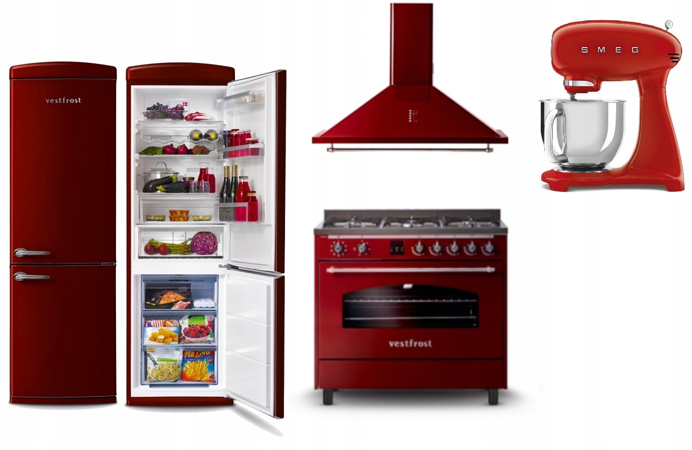 VESTFROST ZESTAW RETRO LODÓWKA KUCHNIA OKAP +SMEG