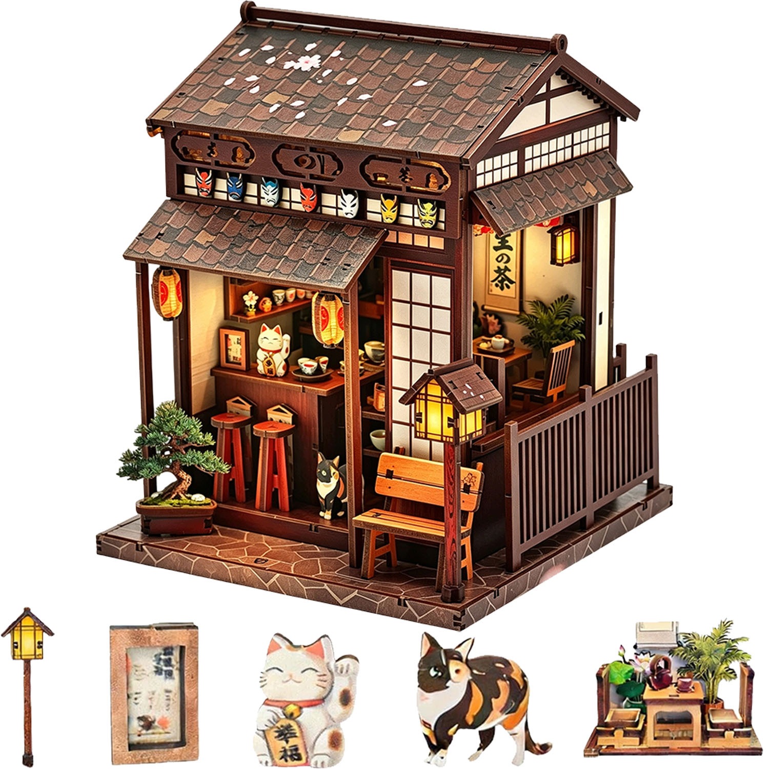 Book Nook Pawilon Herbaciany Sakura Led Drewniana Układanka 3D Diy