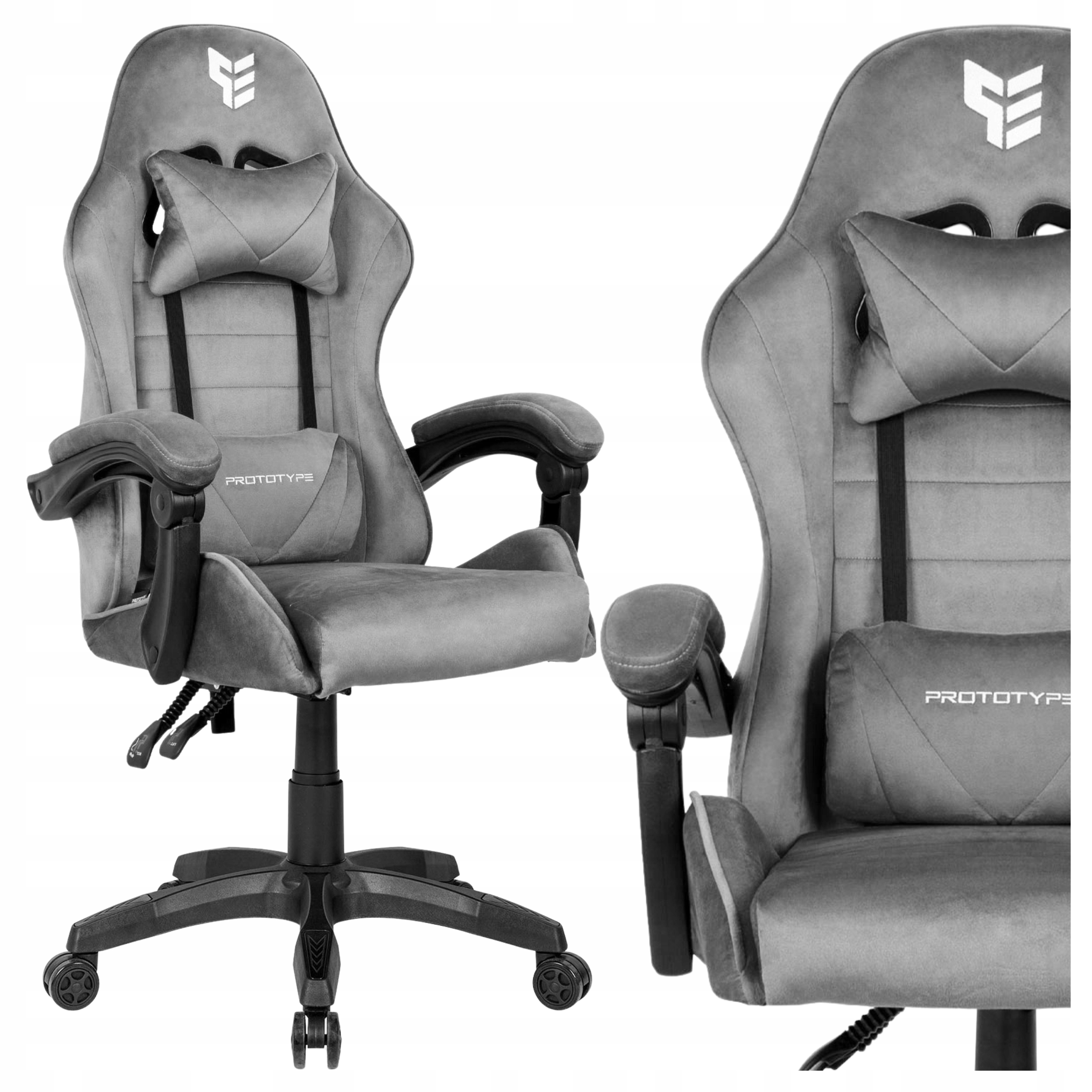 Fotel Gamingowy Obrotowy Biurowy Welurowy Regulowany Dla Gracza Szary XL