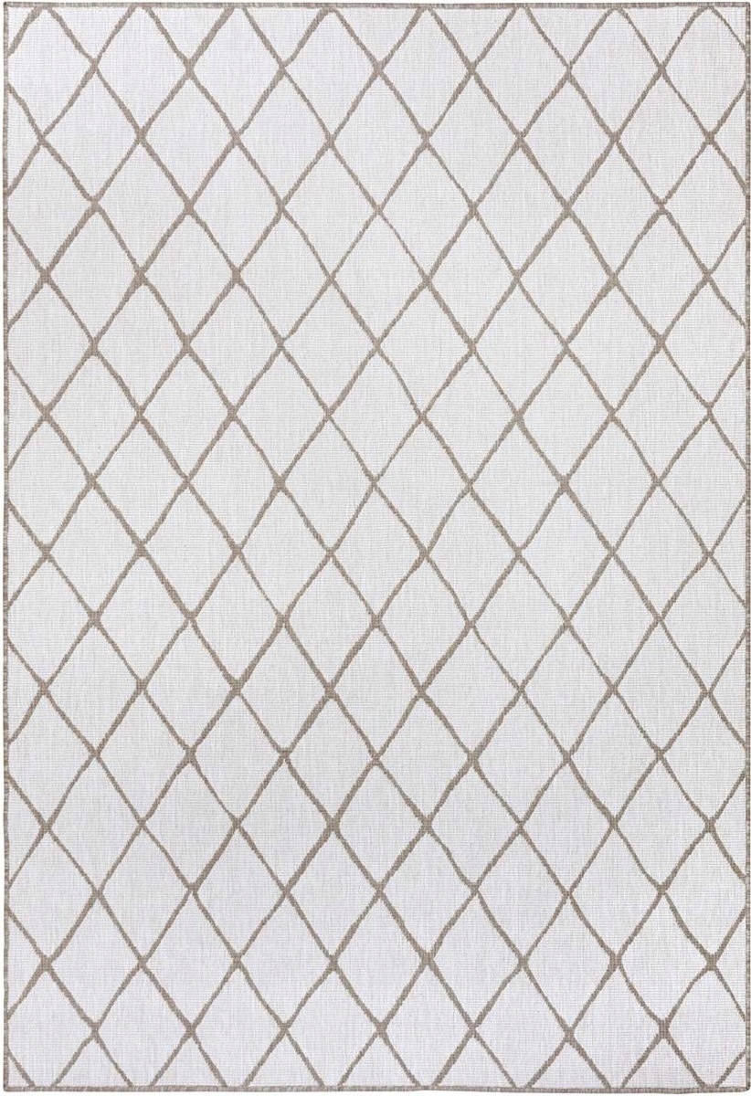 Koberec na terasu 160x230 cm, krémovo béžový, obojstranný, plocho tkaný, šnúrkový