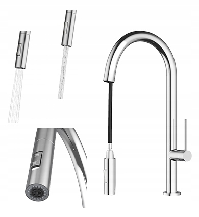 Chrómová kuchynská batéria s výsuvným výtokom, stojankový kuchynský kohútik Vaya