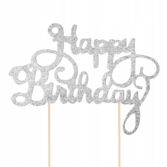 

Topper Srebrny Happy Birthday dekoracja na tort Pp