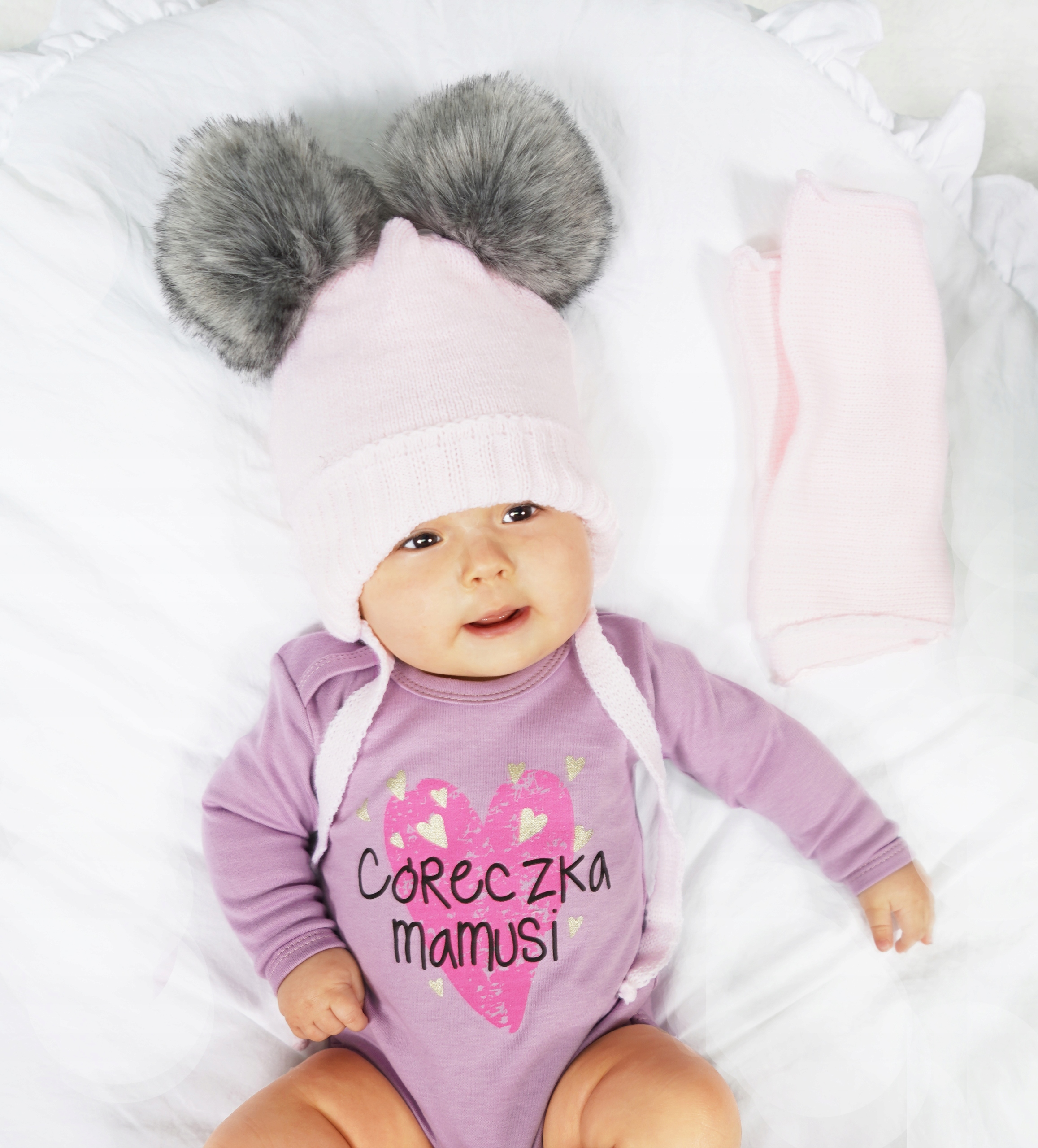 Komplet zimowy 2 PUCHATE POMPONY czapka+komin r.42 Wiek dziecka 6 m +