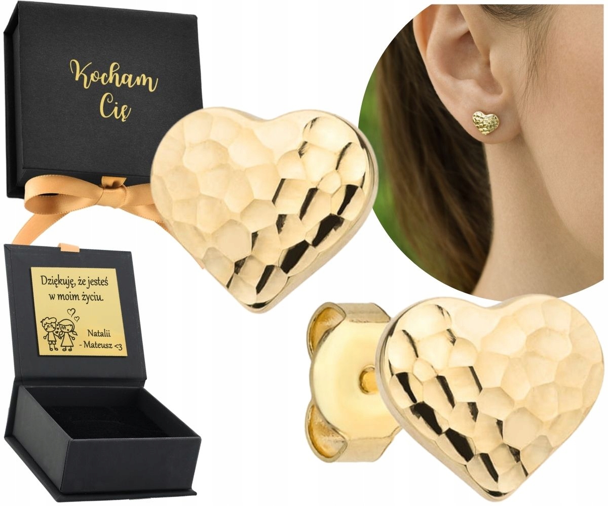 Zlaté Náušnice Diamantové srdce 585 lehká tyčinka Dárek Gravírování