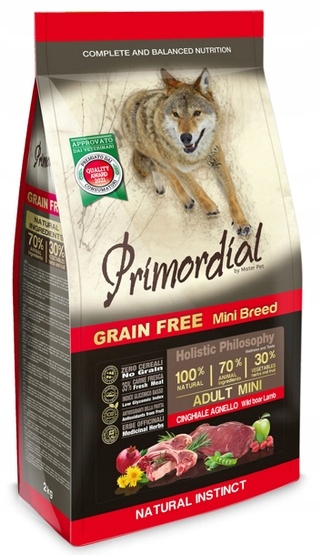 Primordial Dog Grain Free Mini Adult Wild Boar & Lamb 2kg Bezobilné krmivo pro dospělé psy malých plemen Divoký kanec a jehněčí 2kg