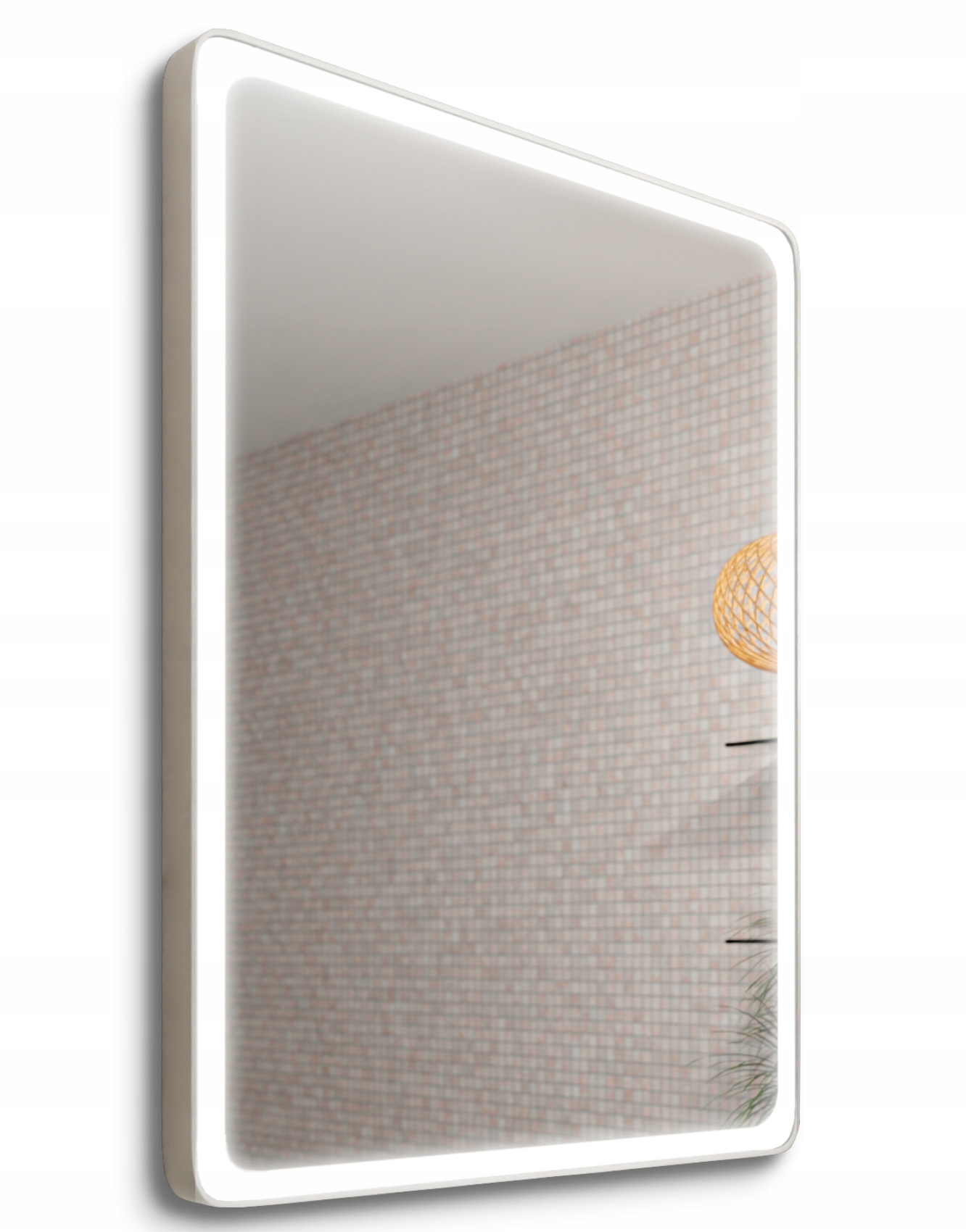 Obdĺžnikové Zrkadlo Zaoblené 50x70 Hliníková Rámová Súprava Loft Podsvietená