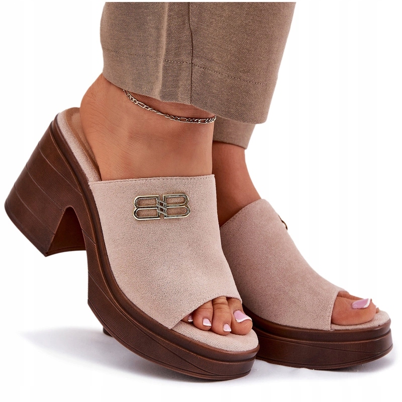 Nazouváky Masivní Podpatek Platforma Zlatý Detail Vinceza 17400 Béžová 36