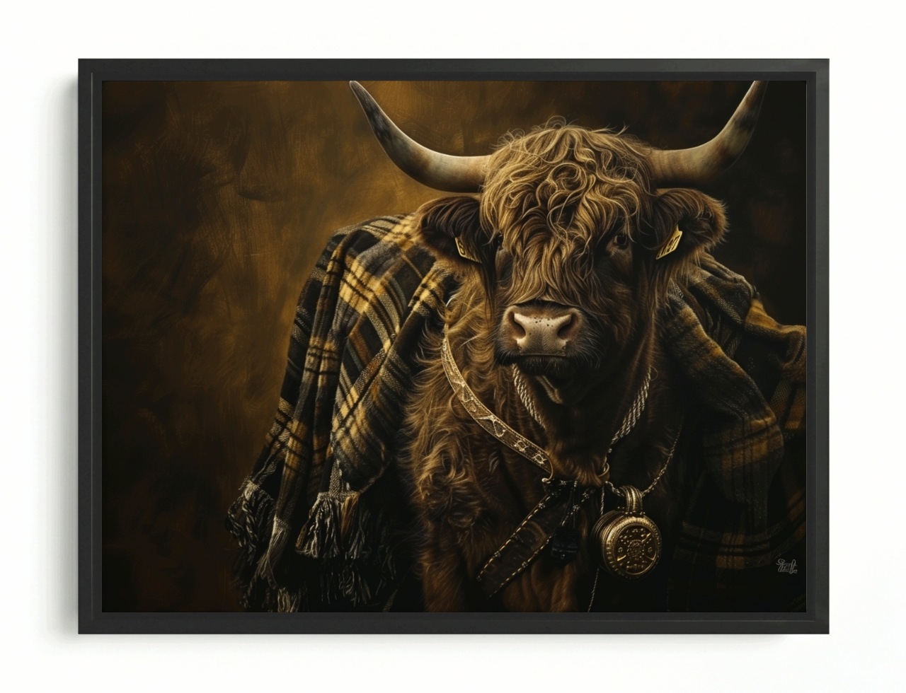 Obraz Rám American Box Skotská Kráva Highland Skotsko Deka Mřížka 80x60