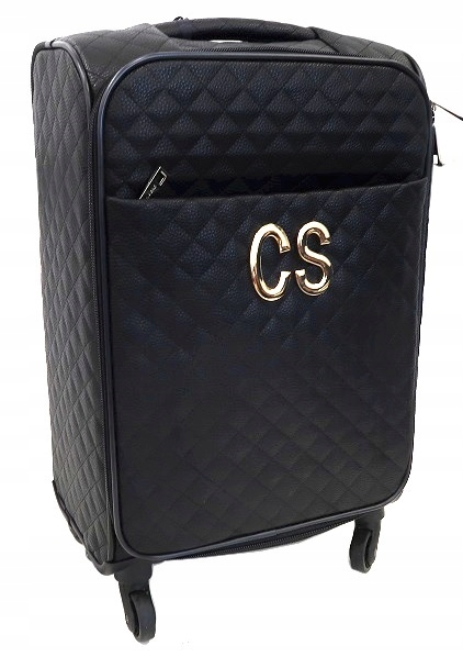 Walizka kabinowa Mia Bag czarna pikowana skórzana 33x23x58