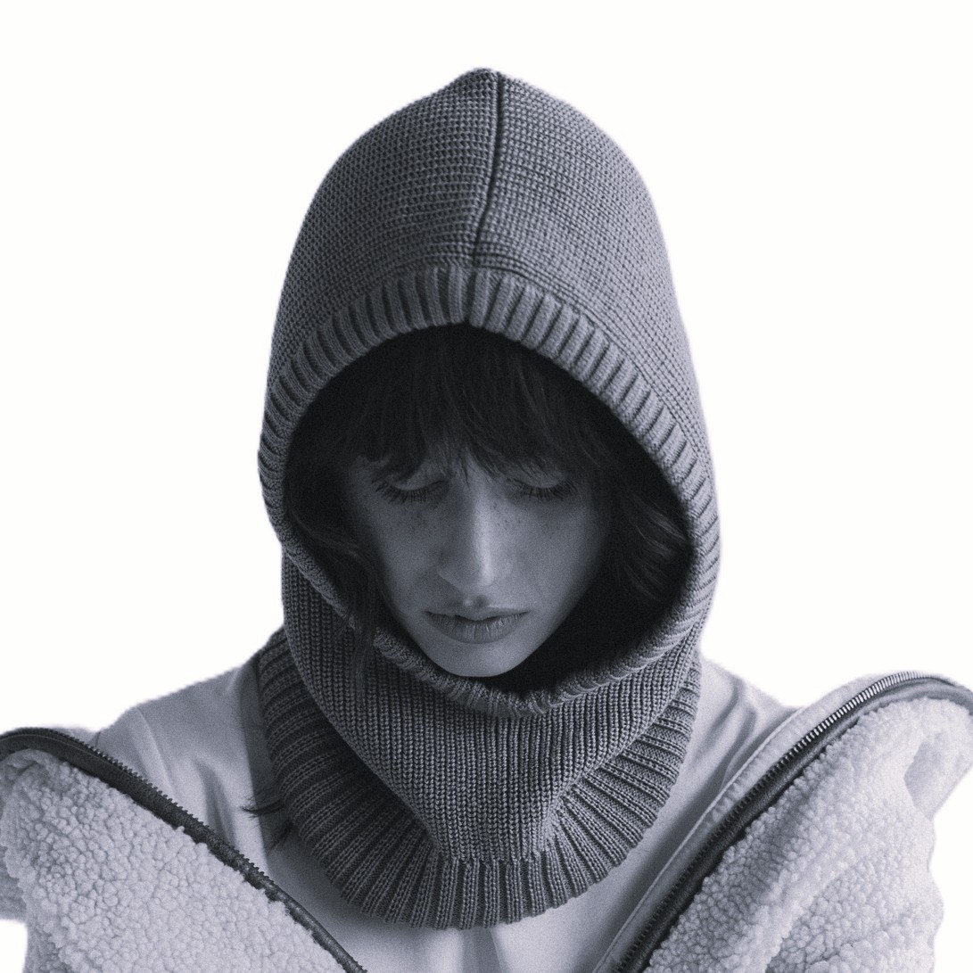 Šedý Módní vlněný nákrčník kukla balaclava kapuce 100% Merino Loman Pl