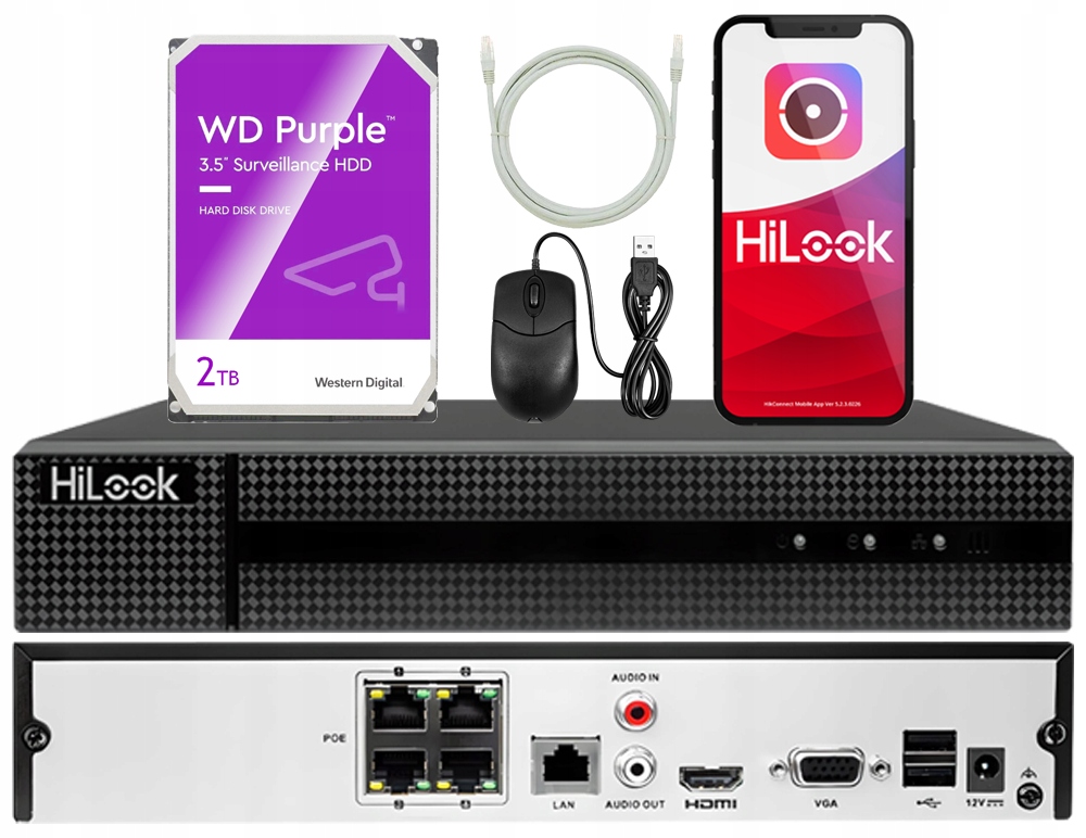 Ip monitorovací rekordér 4 PoE kanály 8Mpx HiLook 2TB disk