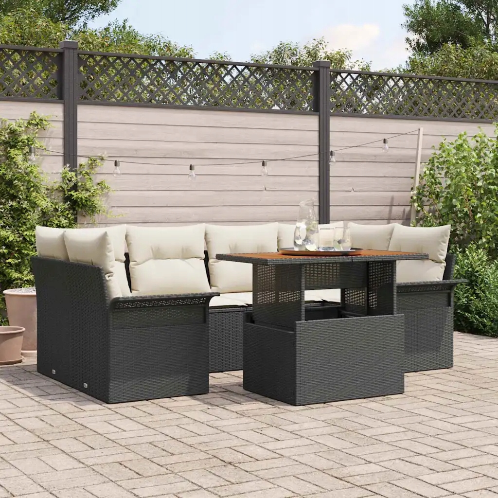 Sada zahradních pohovek 7 pcs Černá a krémová 100 x 55 x 73 cm Černá 334928