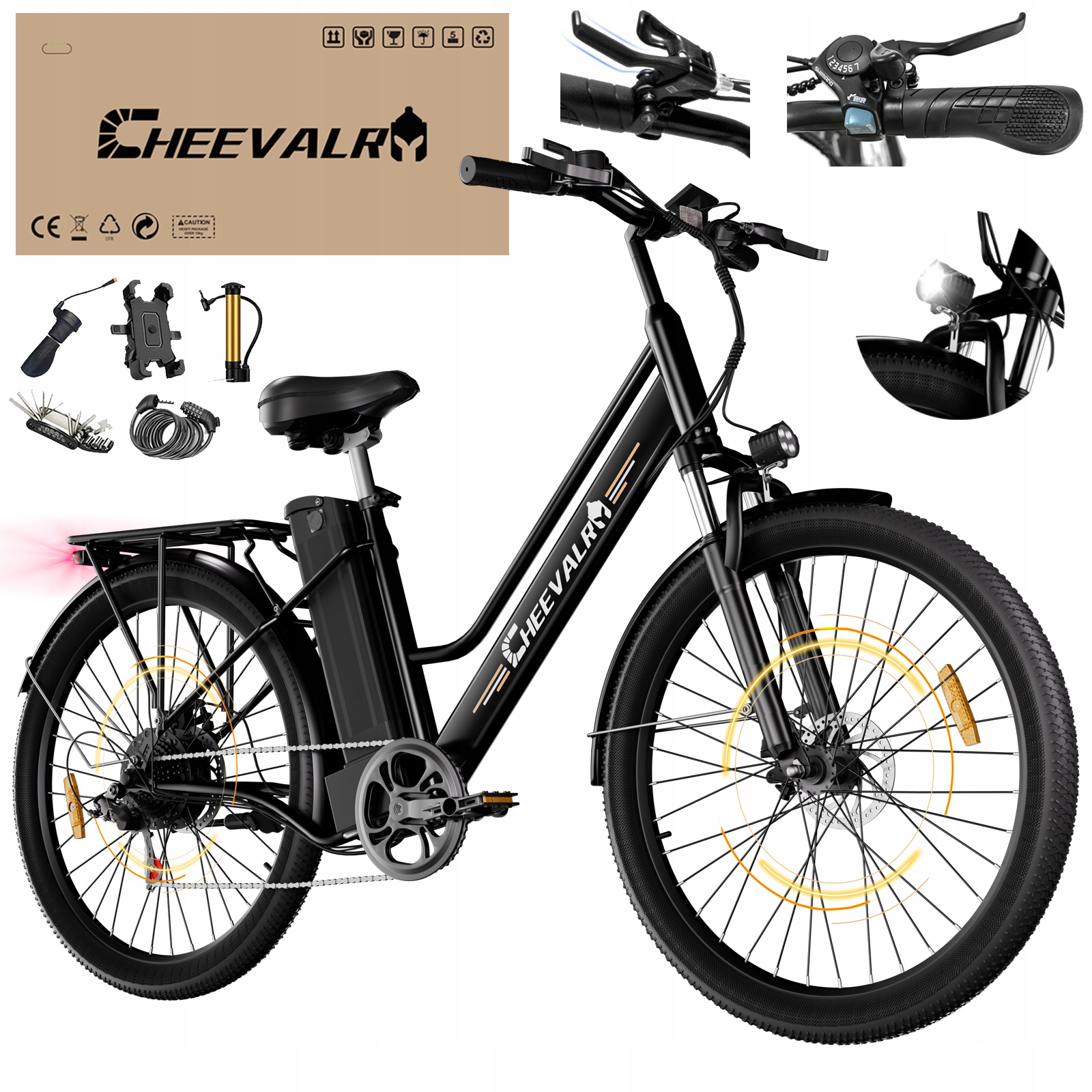 Rower elektryczny Cheevalry C26 250W 15AH 100KM E-Bike miejski 7 biegowa