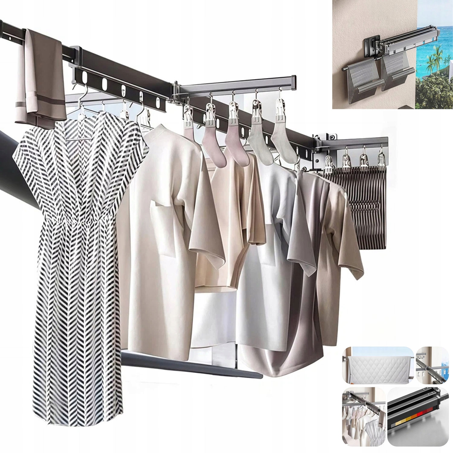 Levně Věšák Na Oblečení Skládací Nástěnný Sušák Na Oblečení Balkonový 20 Klipů