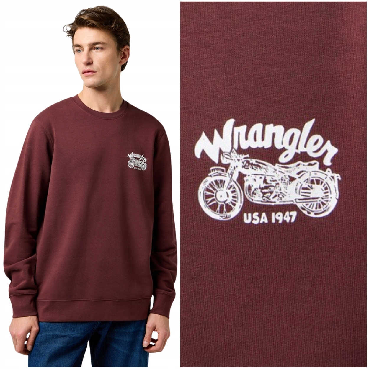 Wrangler Americana Crew Chocolate – volná bavlněná mikina s logem L