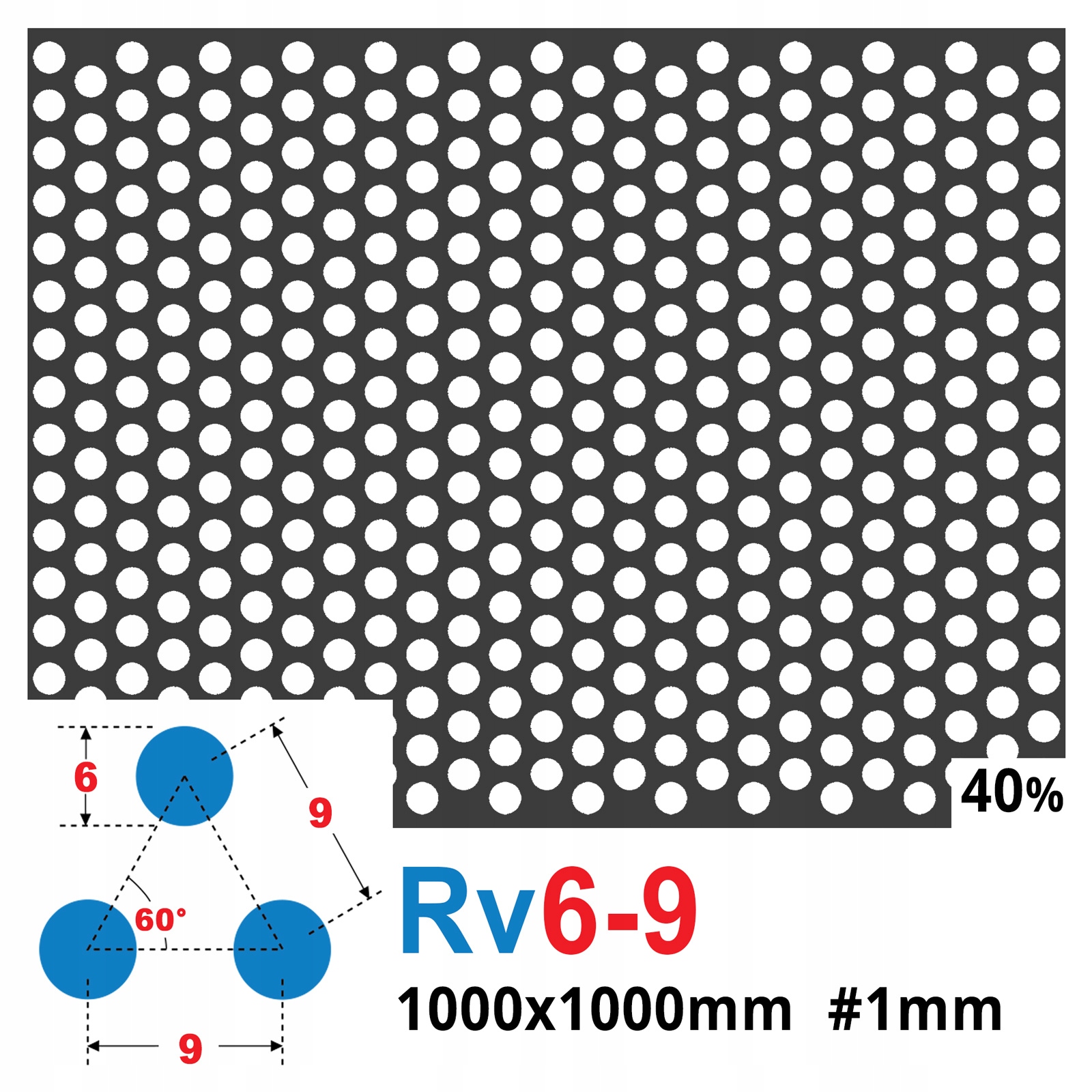 BLACHA PERFOROWANA 1000 x 1000 SUROWA 1 mm 6 - 9 Kod producenta RV691S-1/2