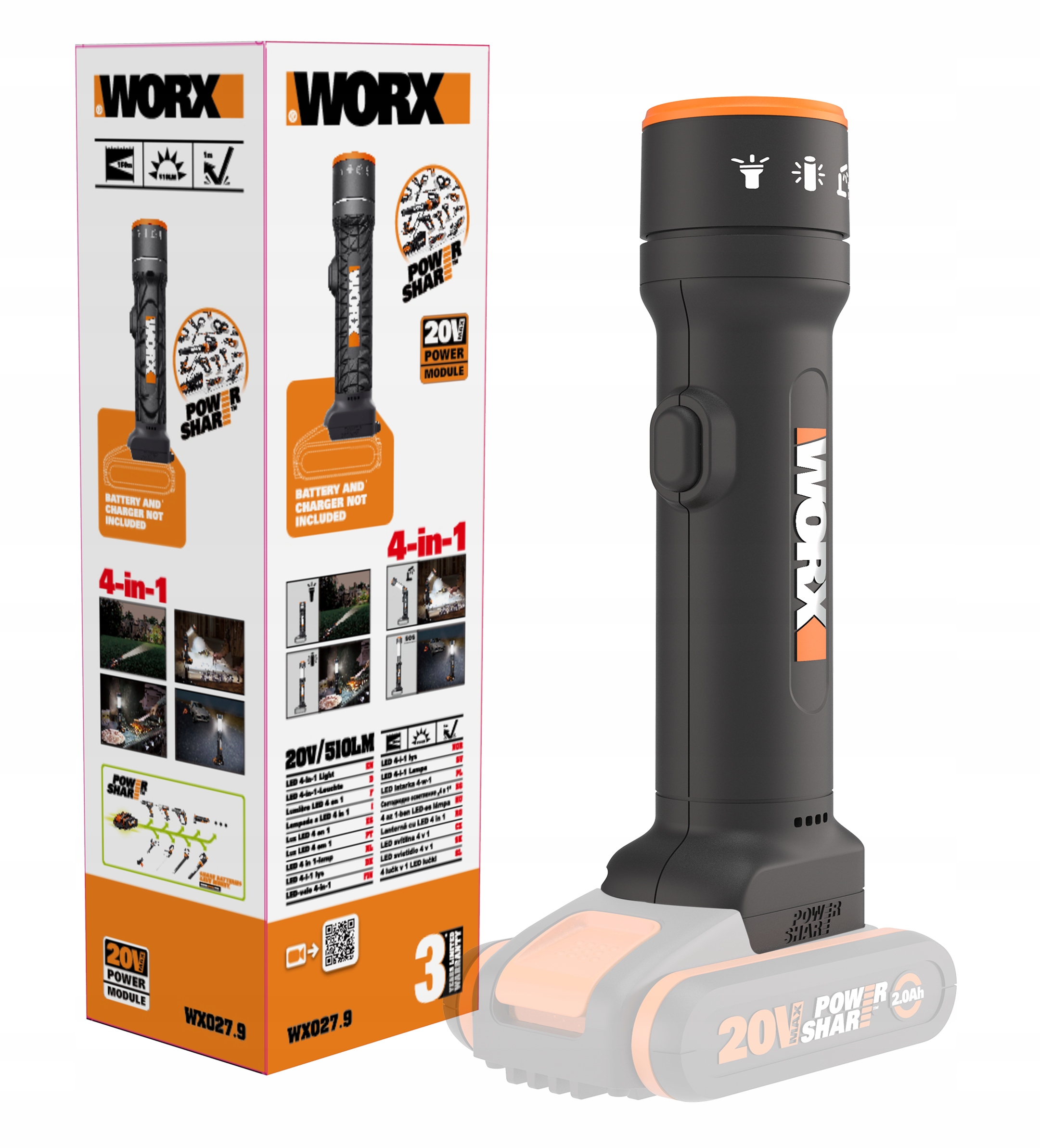 

Latarka akumulatorowa 4w1 Worx WX027.9 20V 510LM