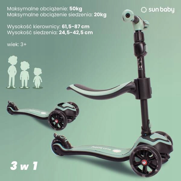 HULAJNOGA LED Rowerek biegowy deskorolka Flash 3w1 z kołami LED Hamulec tak