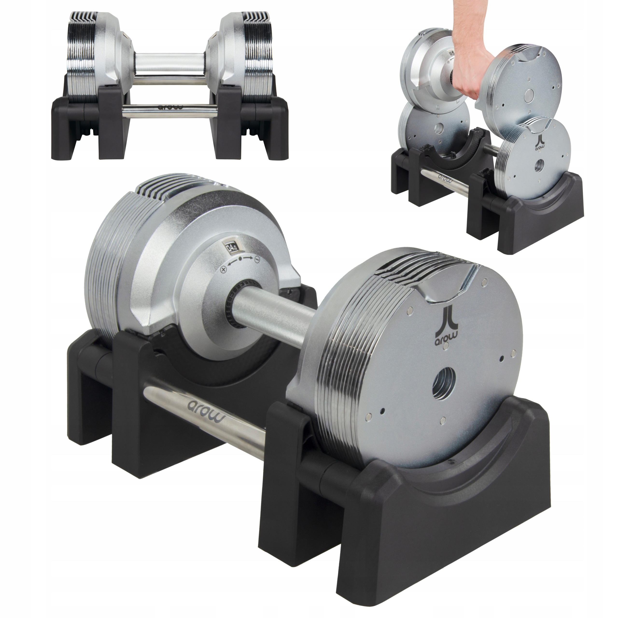 Sztangielka Regulowana 23,5 Kg Z Regulacją Co 1,5KG Hantla Srebrna Premium