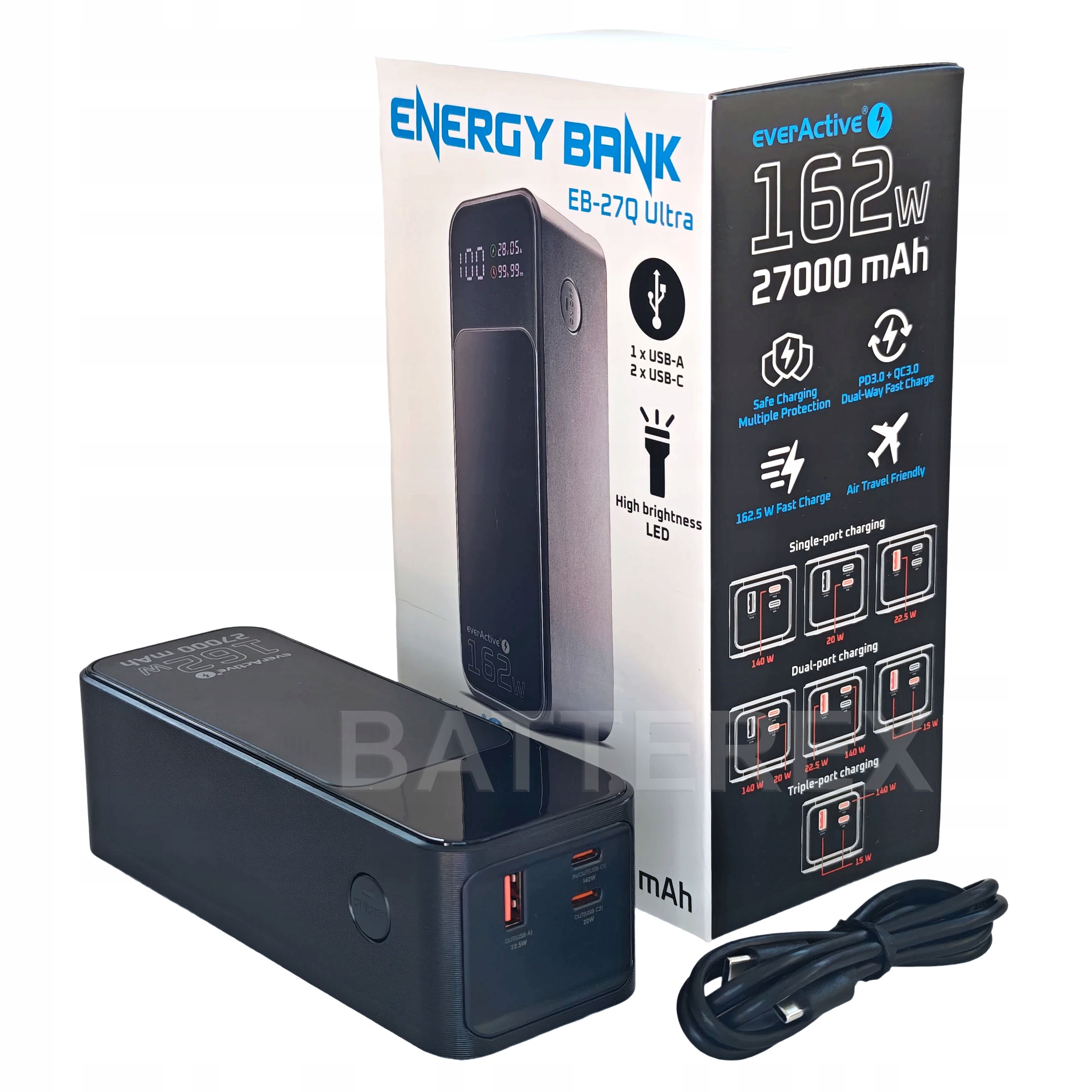 Powerbank Do Laptopa everActive EB-27Q Ultra 27000mAh 162W Pd 3.1 Usb-c