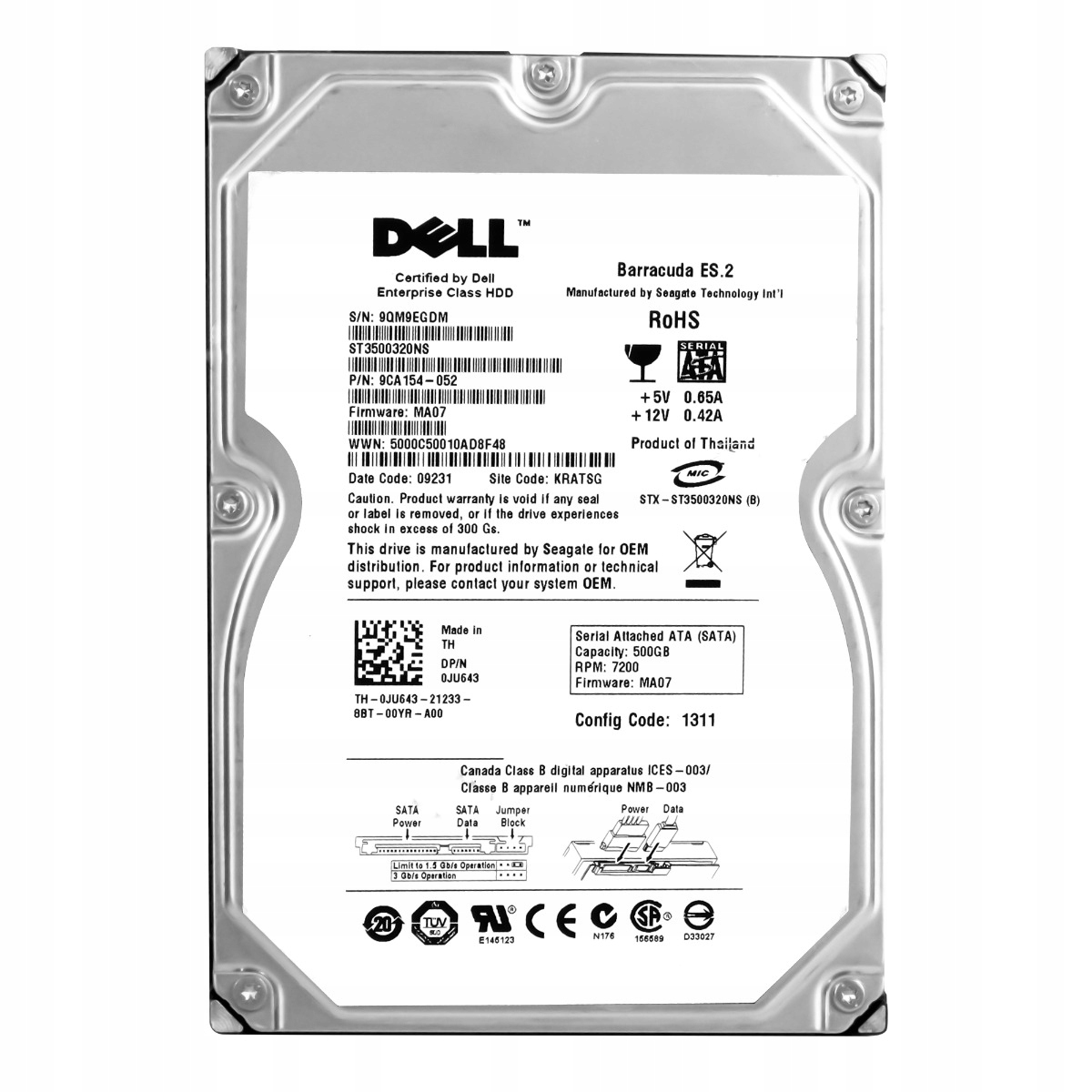 Dell 0JU643 500GB 7.2K 32MB Sata II 3.5'' ST3500320NS