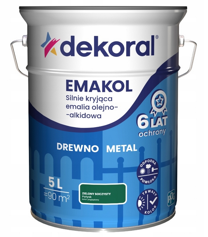 Dekoral Silnie Kryjąca Emalia do drewna i metalu zielony soczysty 5L