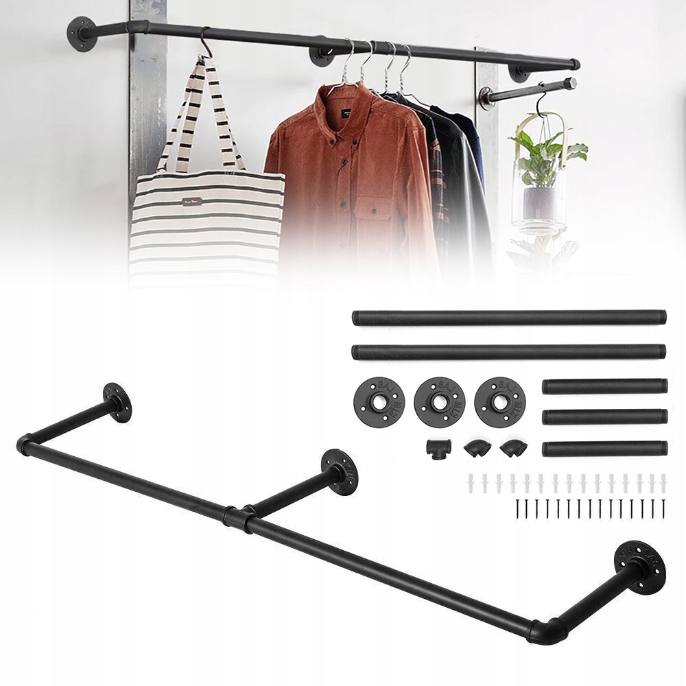 Wieszak ścienny metal drążek na ubrania 120 cm Czarny