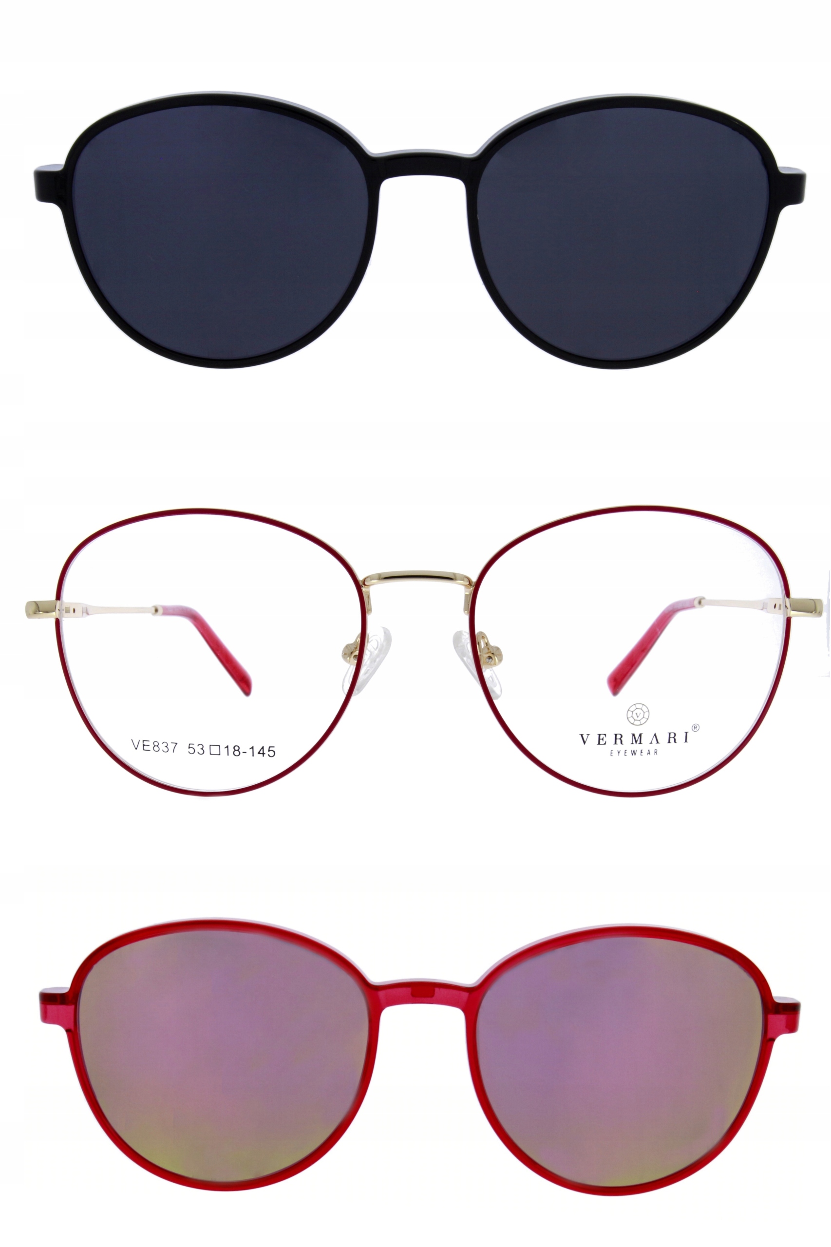 Damskie Okulary Przeciwsłoneczne Korekcyjne 2 Nakładki Polaryzacja VE837 C2