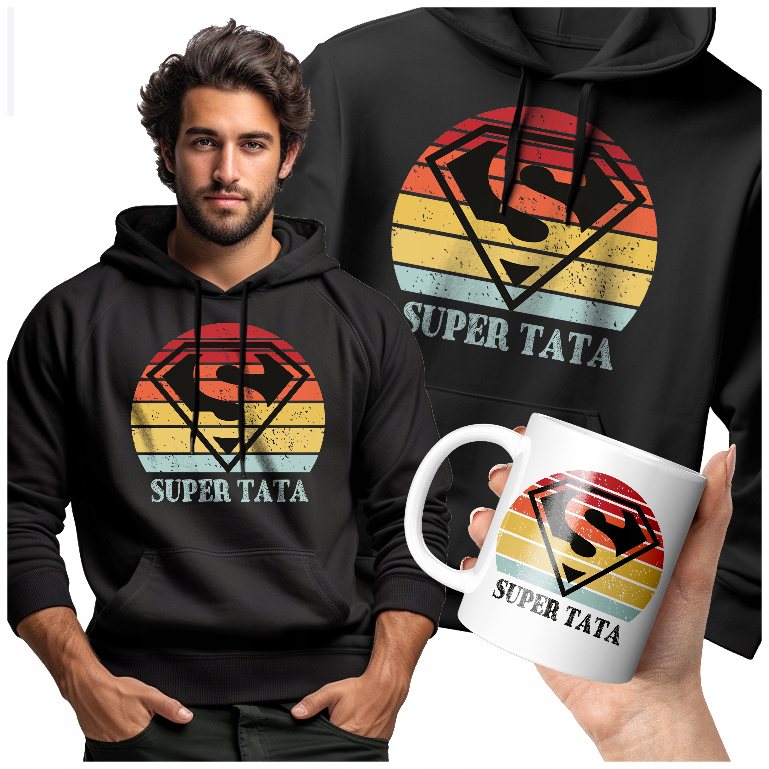 Pánská Mikina Táta Otec Vintage Superman Dárek Pro Tátu Otce Hrnek