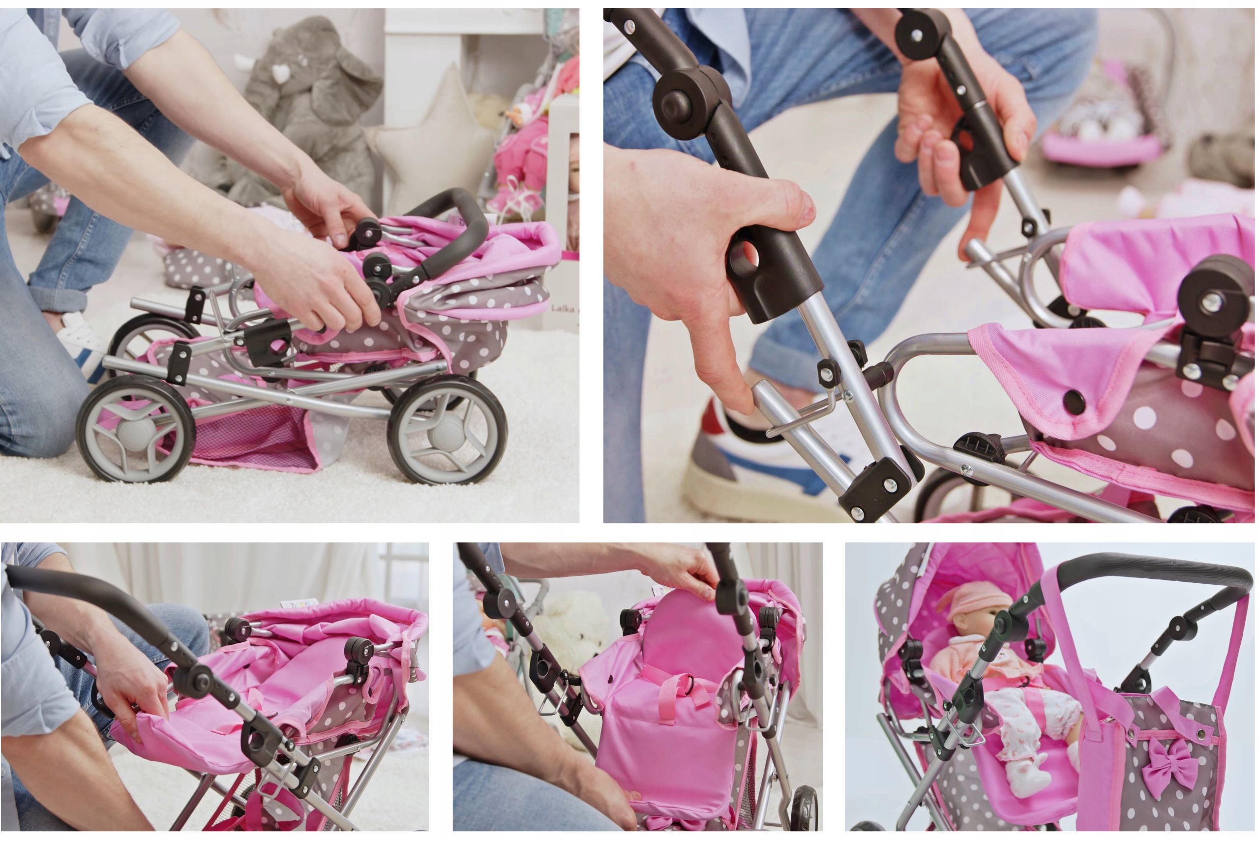 Wózek dla lalek 3w1 ŁÓŻECZKO KRZESEŁKO POŚCIEL TORBA PRZEWIJAK ZESTAW XXL Bohater / Bajka brak