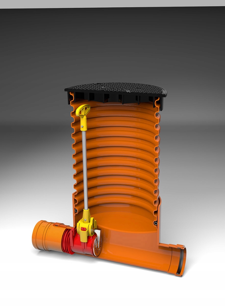 Zasuwa burzowa fi 110 do kinety studni KARMAT Typ kształtka