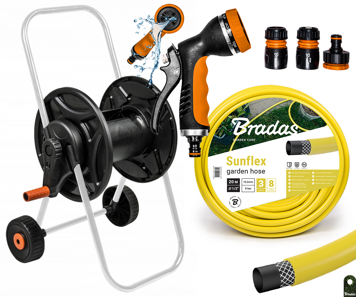 

Zestaw Wąż Ogrodowy Na Wózku Bęben Dysz 20M Bradas