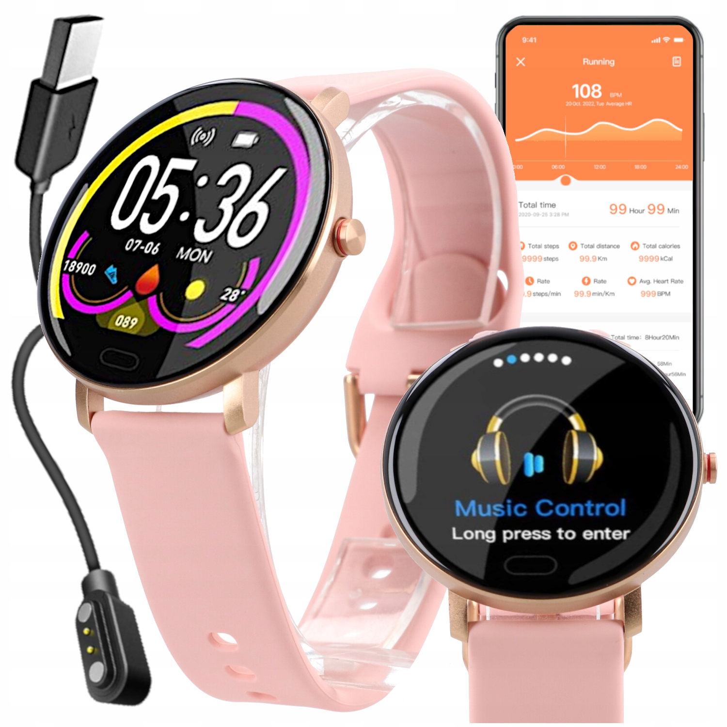 Dámské sportovní chytré hodinky zlaté s funkcí GlacierX Vero Rose Gold