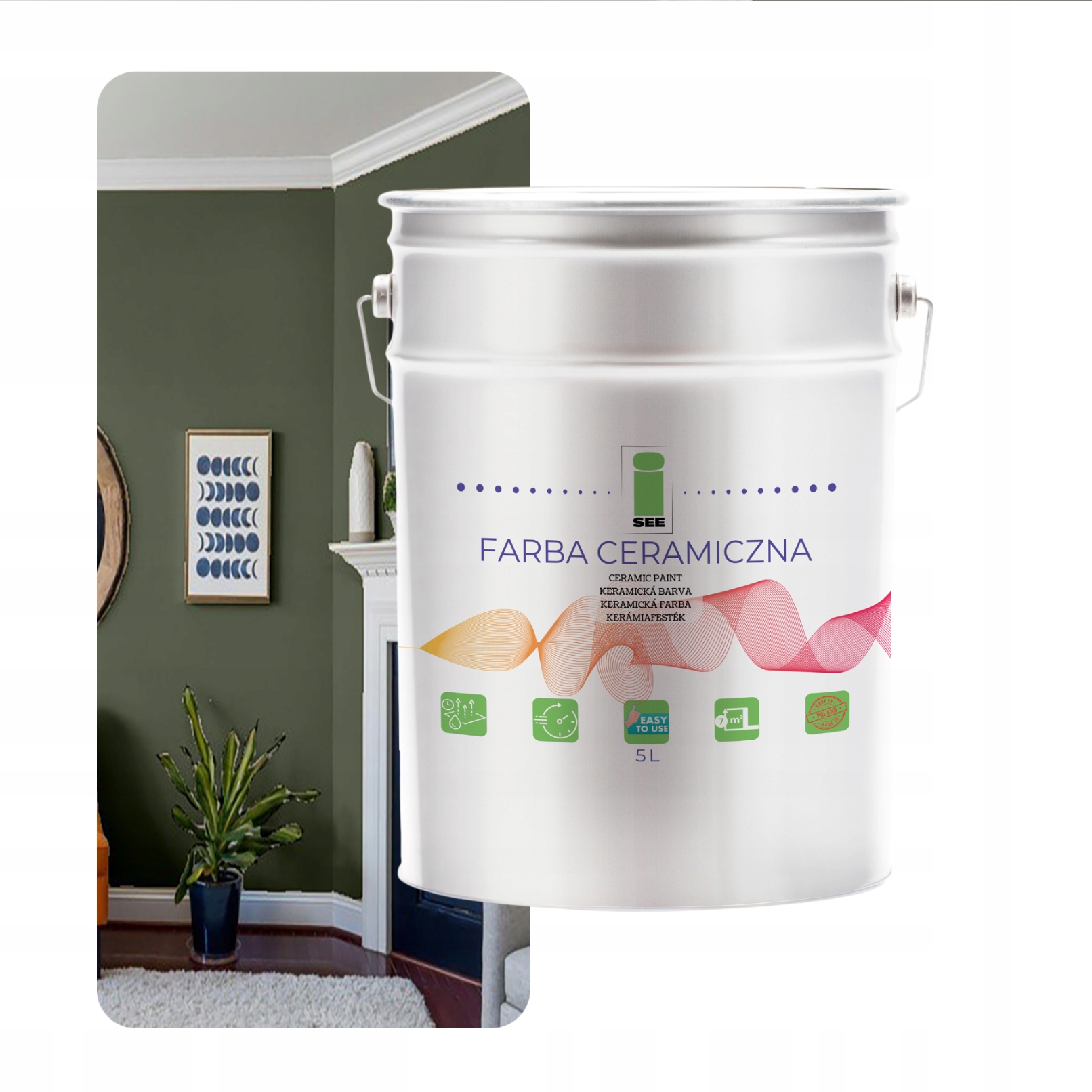 Keramická Umývateľná Zelená Olivová Farba Na Steny 5 L Odolná Voči Škvrnám