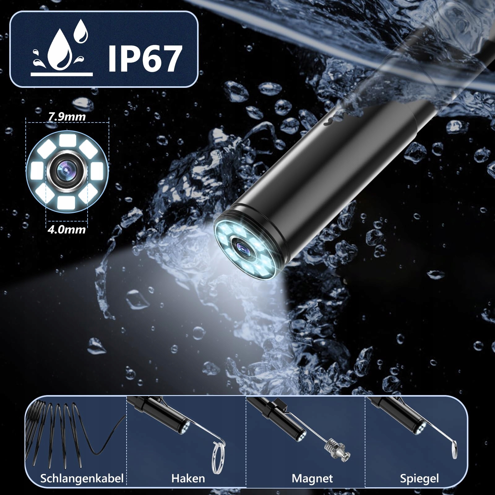 ENNOVOR Kamera Endoskopowa HD 1920 z 8 LED Wodoodporna IP67 Android iOS 5m — miniatura 4