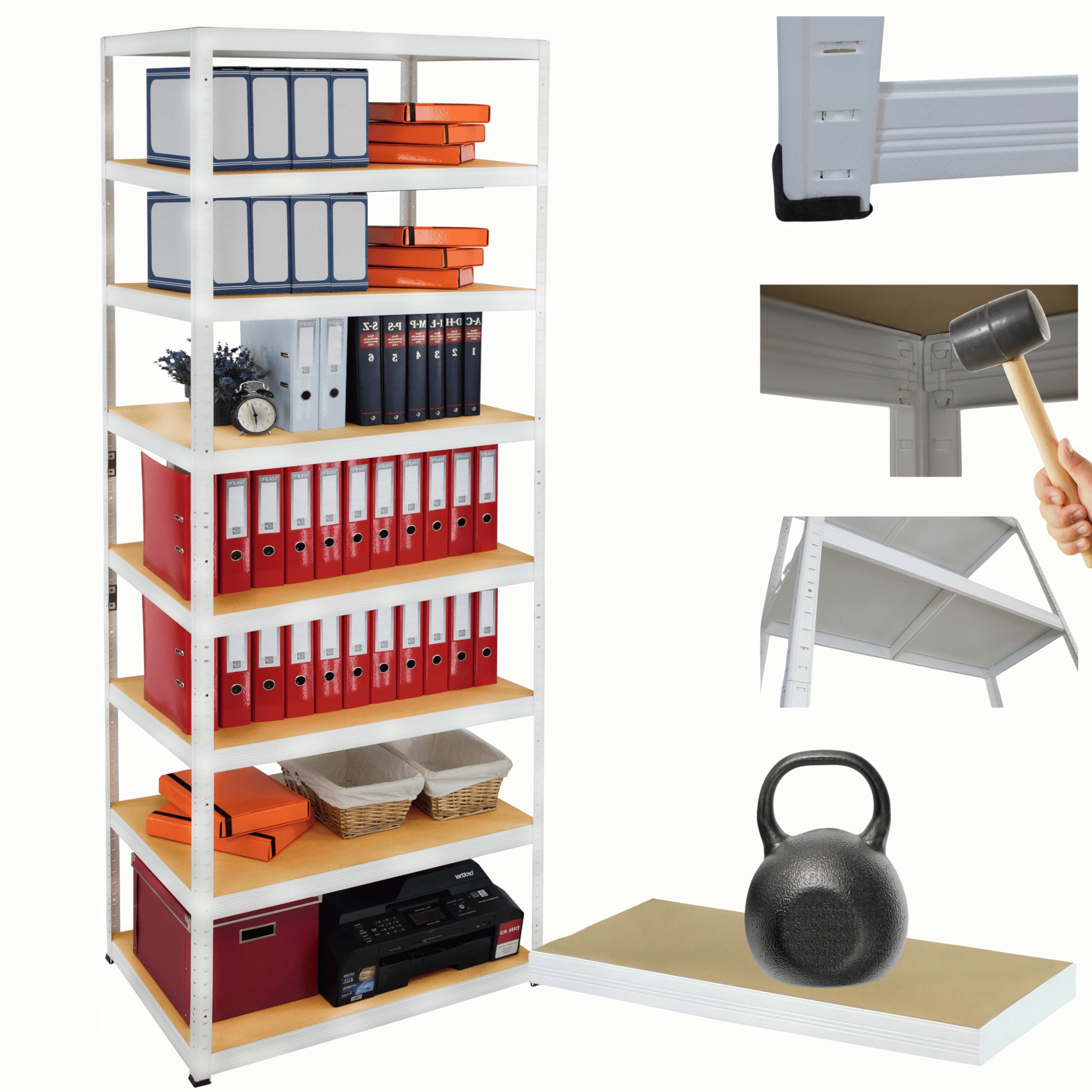 Kovový skladový regál Helios 270x110x45 cm 8Px175 kg Pevný Vysoký