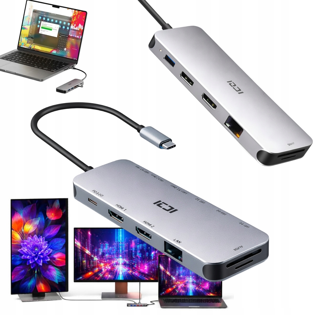 Wieloportowa profesjonalna stacja dokująca z zasilaniem Usb-c dual Hdmi Hub