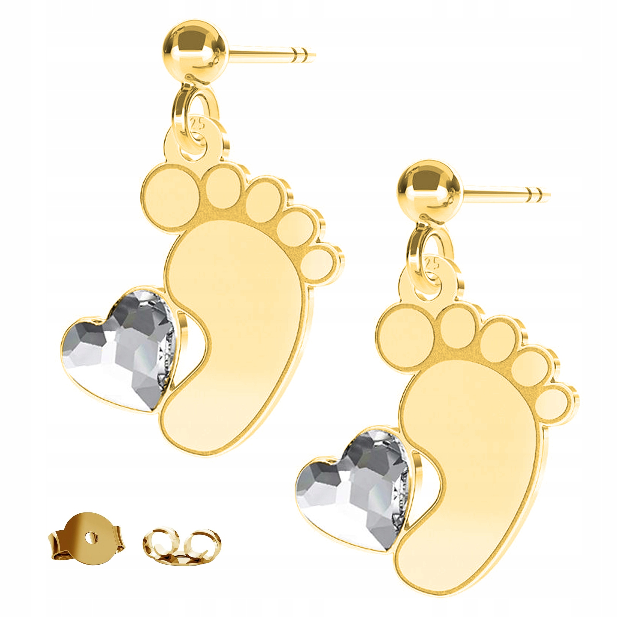 Zlaté Náušnice Stopa Stópka se Zirkon Ag 925