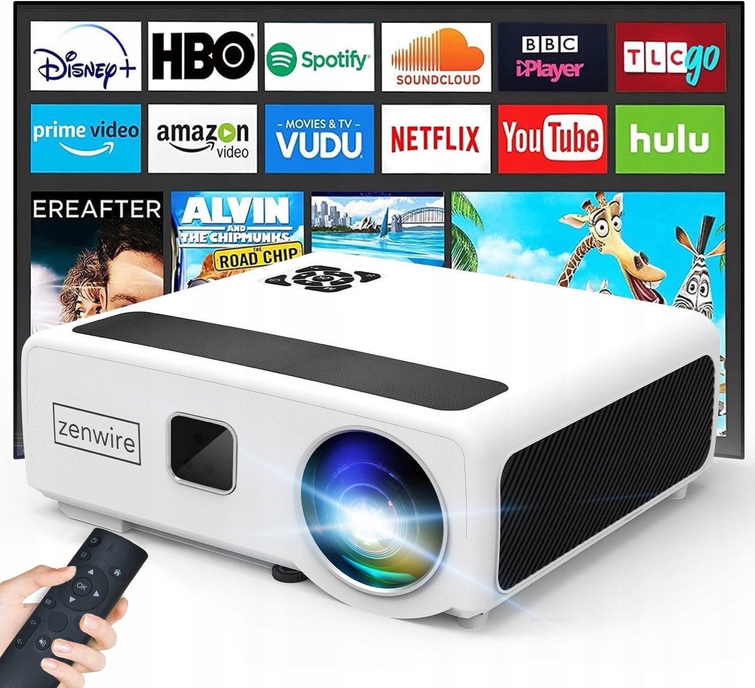 Rzutnik Projektor LED WiFi Android TV FULL HD 4K 24000lm 800 ansi Autofocus