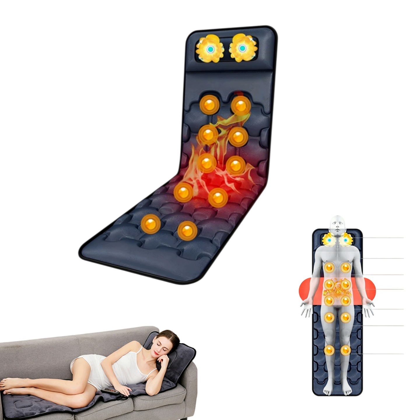 Mata Masująca Shiatsu Wibracyjna Materac Fotel Masujący do Masażu Pleców