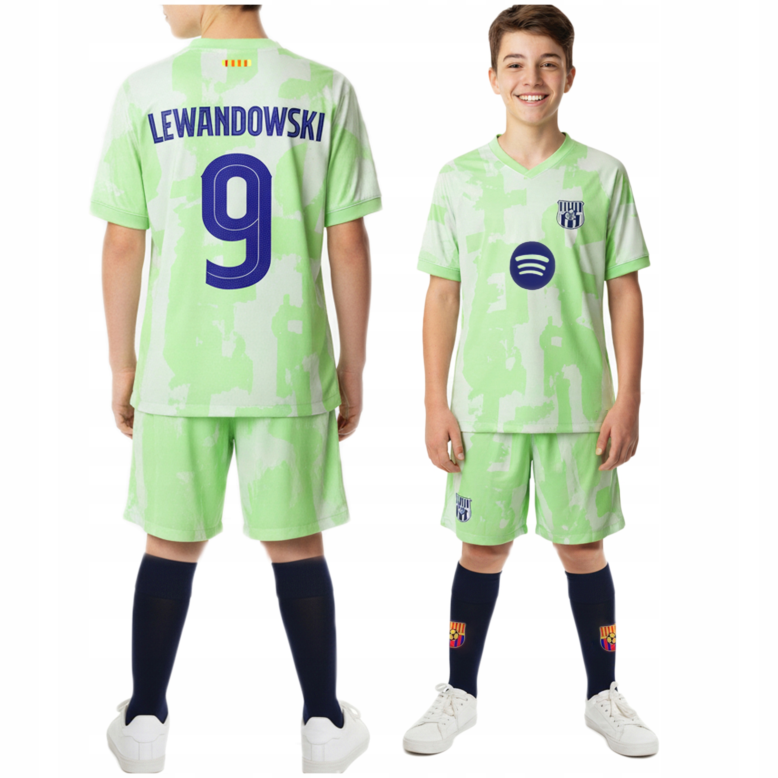 Strój Piłkarski Lewandowski Barcelona z Getrami 152 cm Dla Dzieci Zielony