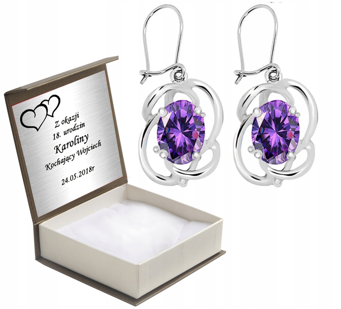 

Kolczyki Wiszące Z Fioletowymi Cyrkoniami + Grawer