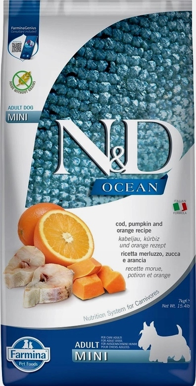 Farmina N&DOcean Dog Adult Mini codfish, pumpkin, orange karma dla psa 7kg