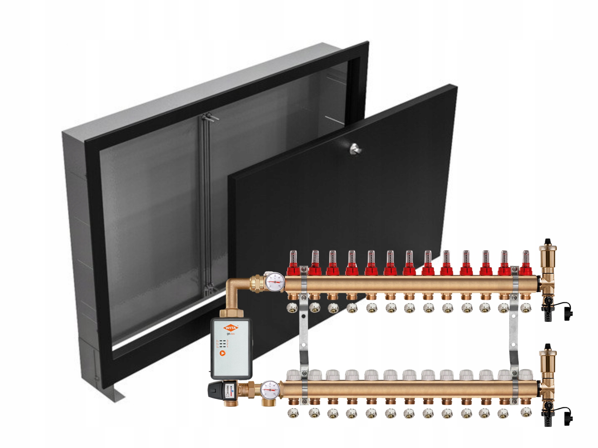 Mosazný Rozdělovač Podlah 13+ČERPADLO Vítá+podomítková Skříňka Černá+pex